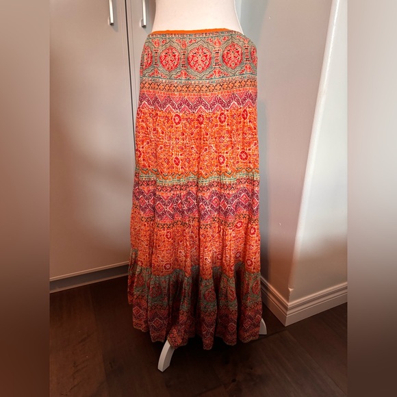 Ralph Lauren Dresses & Skirts - Ralph Lauren Vibrant Orange and Green Bohemian Maxi Skirt